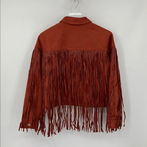 Juicy Couture Fringe trucker jacket jean denim rust orange Western cowboy new S - Picture 4 of 5